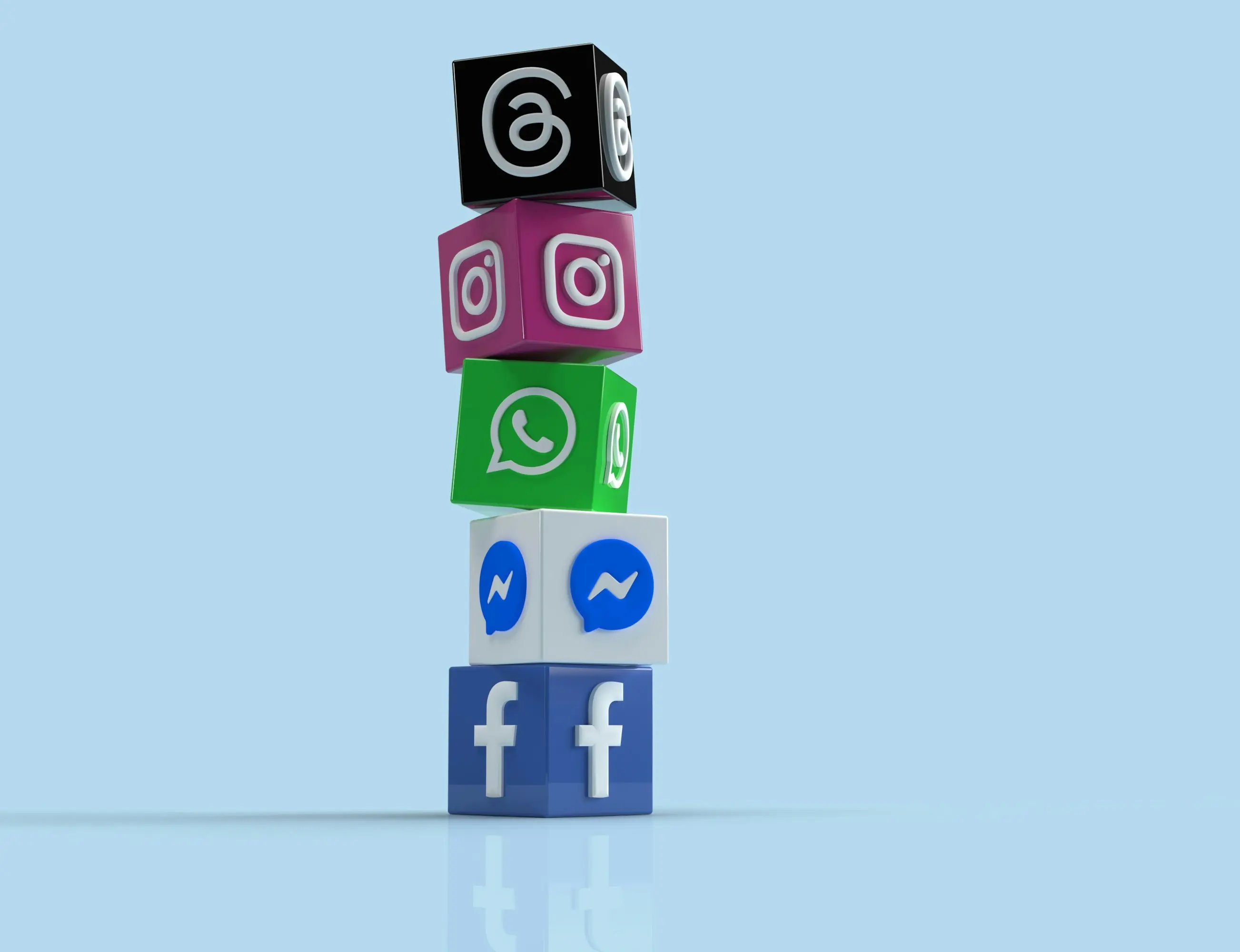 Vertically stacked cubes each having a social media logo